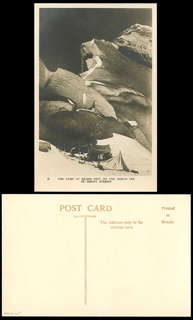 TIBET China Camp 23000 feet NORTH COL MOUNT EVEREST Glacier 1922 Old RP Postcard