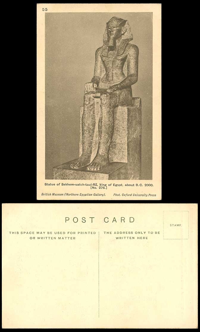 King of Egypt Old Postcard Sekhem-uatch-taui-Ra Statue B.C. 2000 British Museum