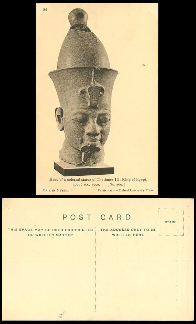 King of Egypt Old Postcard Head of a Colossal Statue of Thothmes III - B.C. 1550