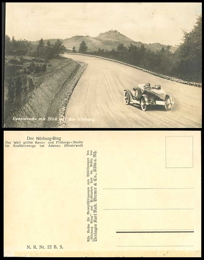 Car Race Motor Racing Track, Rennstrecke mit Blick auf Die Nuerburg Old Postcard