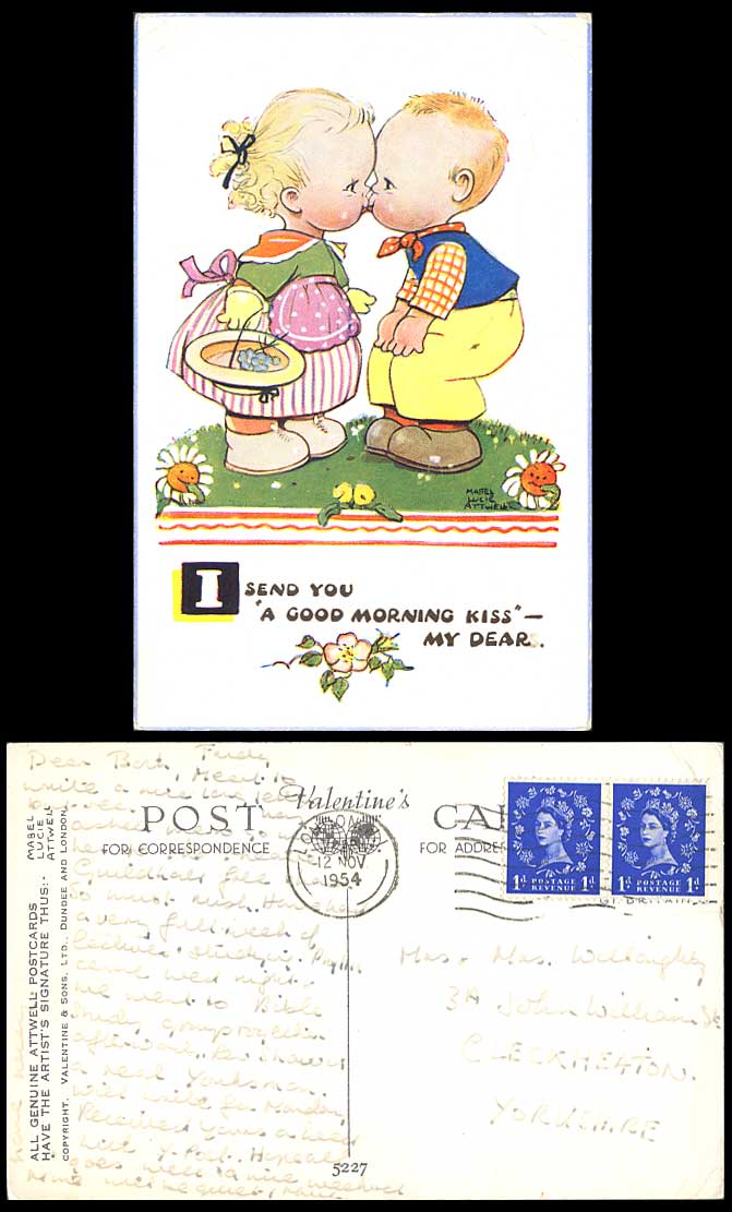 MABEL LUCIE ATTWELL 1954 Old Postcard Send You A Good Morning Kiss, My Dear 5227