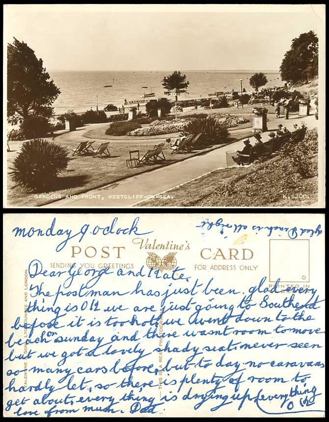 Westcliff-on-Sea Essex Old Real Photo Postcard Gardens and Sea Front Seafront