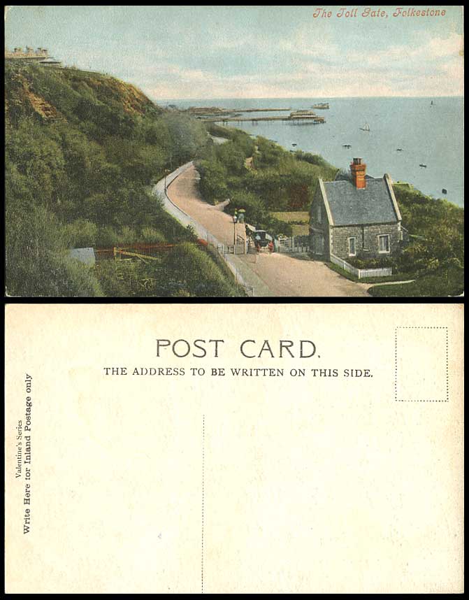 Folkestone Toll Gate Tollgate, Leas Lower Sandgate Road Pier Old Colour Postcard