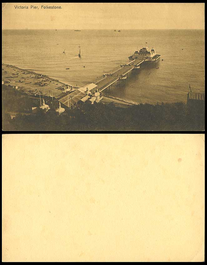 Folkestone Kent Old Postcard Front Only, Victoria Pier, Boats Yachts, Thin Paper