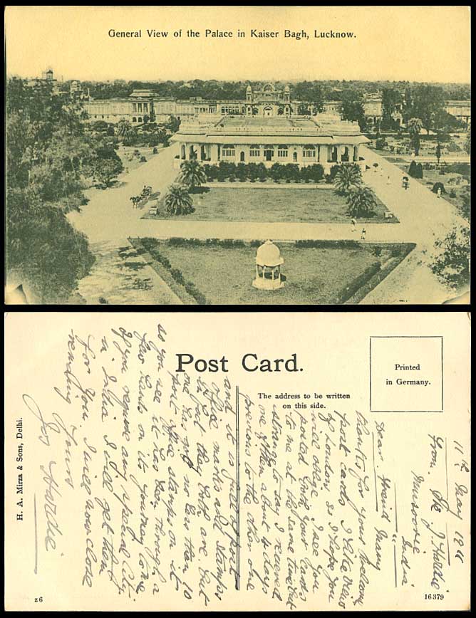 India 1911 Old Postcard General View of Palace in Kaiser Bagh LUCKNOW Horse Cart