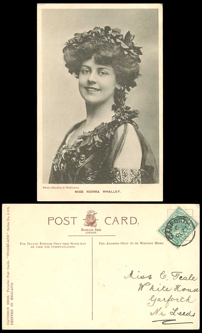 Actress Miss Norma Whalley, Theatre Film United States Britain 1904 Old Postcard