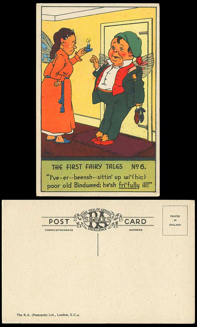 Petal Artist Signed First Fairy Tales Drink Sit with Blindweed, Ill Old Postcard