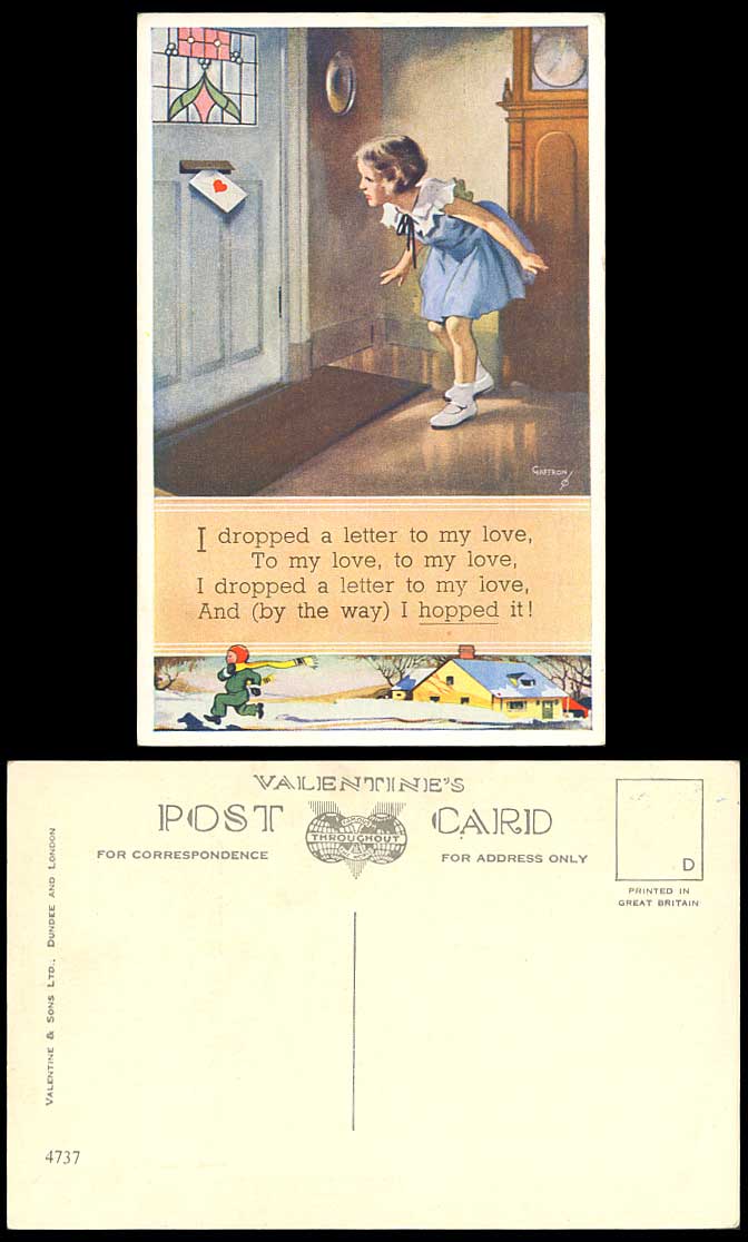 Gaffron Artist Signed Old Postcard I dropped a letter to my love and I Hopped It