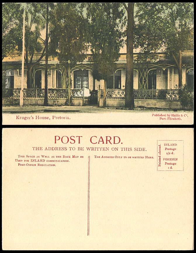 South Africa Old Hand Tinted Postcard President Kruger's House Pretoria Entrance