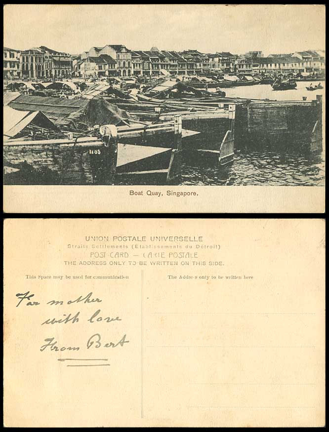 Singapore Old Postcard BOAT QUAY Harbour Sampans Native Boats A Boat with N.1185