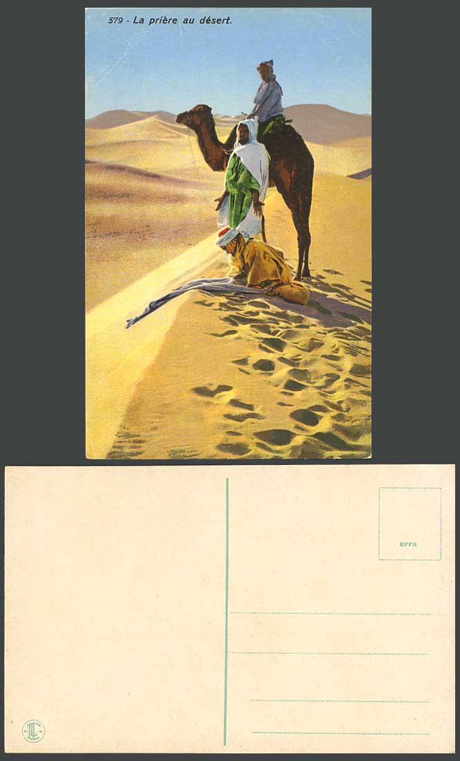 Egypt Old Colour Postcard La Priere au Desert, Prayer Men Camel Rider Sand Dunes