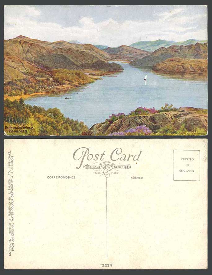 A.R. QUINTON Old Postcard Panorama Walk Barmouth Wales Hills Mountains ARQ 2234