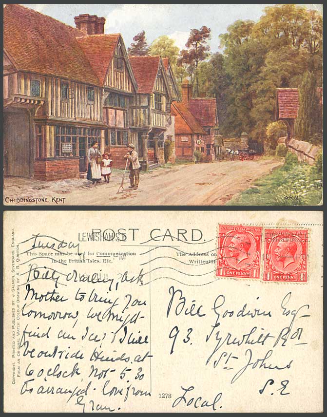 AR QUINTON 1921 Old Postcard Chiddingstone Village Street Scene Tudor House 1278