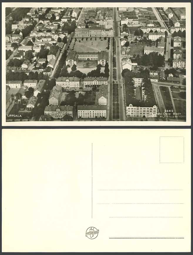 Sweden Old Real Photo Postcard Uppsala Aerial View Streets Street Scene Building