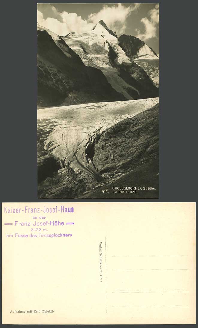 Austria Grossglockner 3798m Pasterze Glacer Kaiser-Franz-Josef-Haus Old Postcard