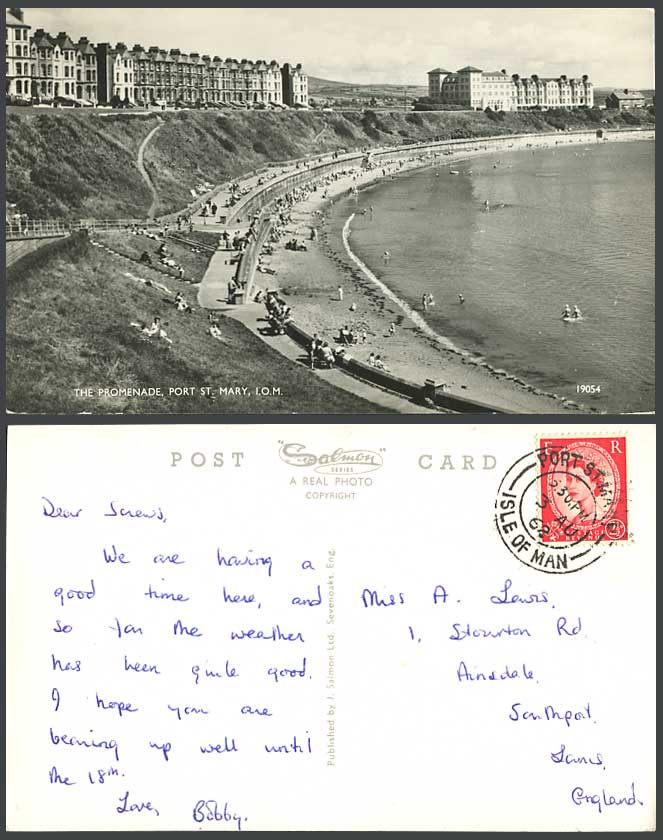 Isle of Man 1962 Old Real Photo Postcard The Promenade Port St Mary Beach Bather