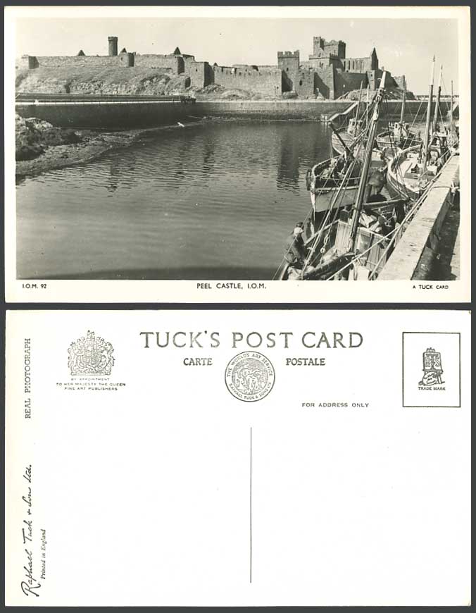 Isle of Man Old Tuck's Real Photograph Postcard PEEL CASTLE Harbour Boats, Photo