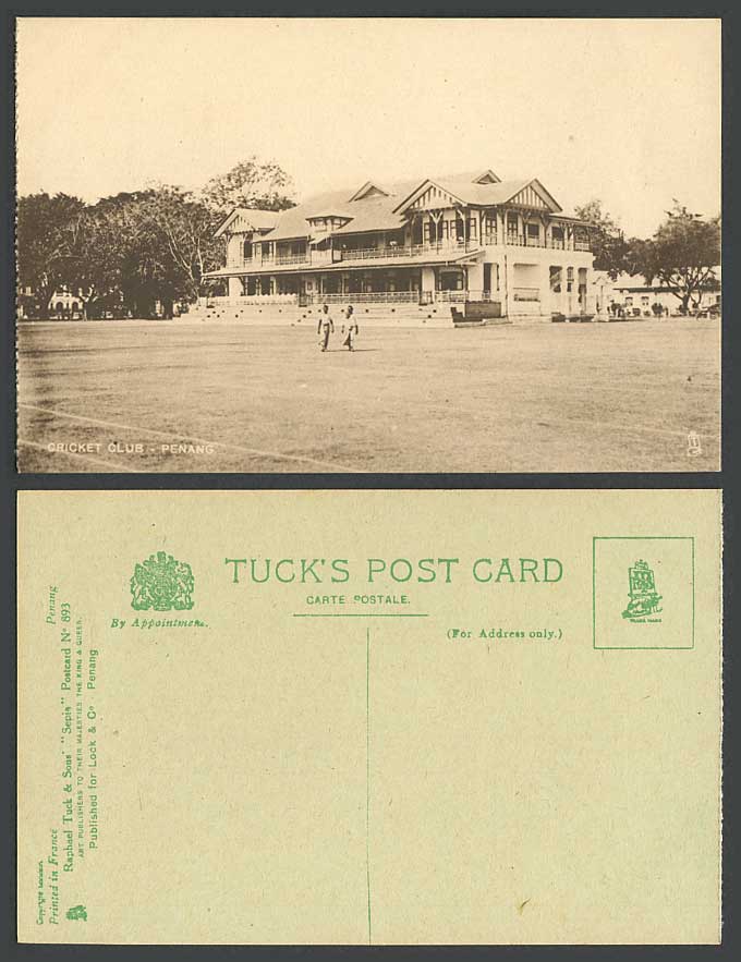 Penang, Cricket Club Old Postcard Tuck's Sepia No.893 Sport Sports, Malaya Malay