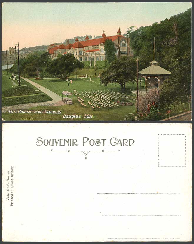 Isle of Man Old Colour Postcard Palace and Grounds Douglas Bandstand Band Stand