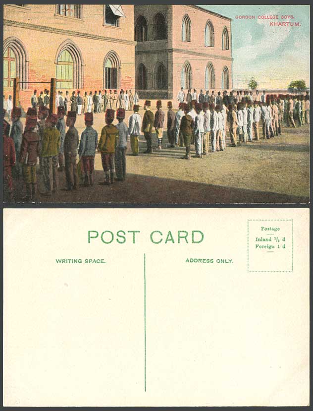 Sudan Old Colour Postcard GORDON COLLEGE BOYS KHARTUM Native Schoolboys Children
