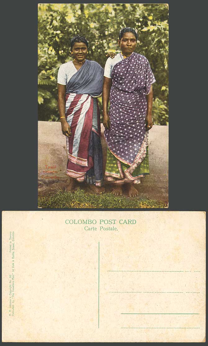 Ceylon Old Colour Postcard Tamil Ladies Colombo Native Women Woman Girl Costumes