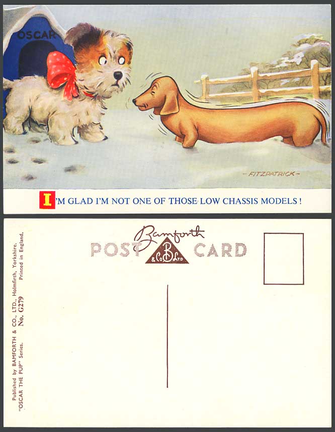 FITZPATRICK Comic Old Postcard Dachshund German Sausage Dog Puppy, Oscar The Pup