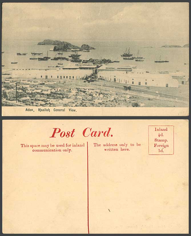 Aden Maallah General View, Yemen Panorama Harbour Boats Ships Rocks Old Postcard