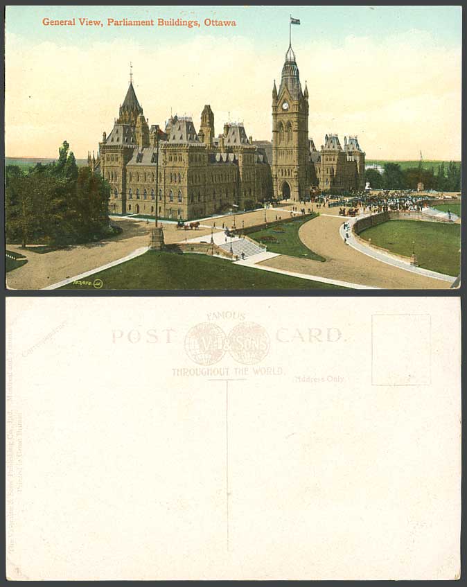 Canada Old Colour Postcard Parliament Buildings Ottawa, General View Clock Tower