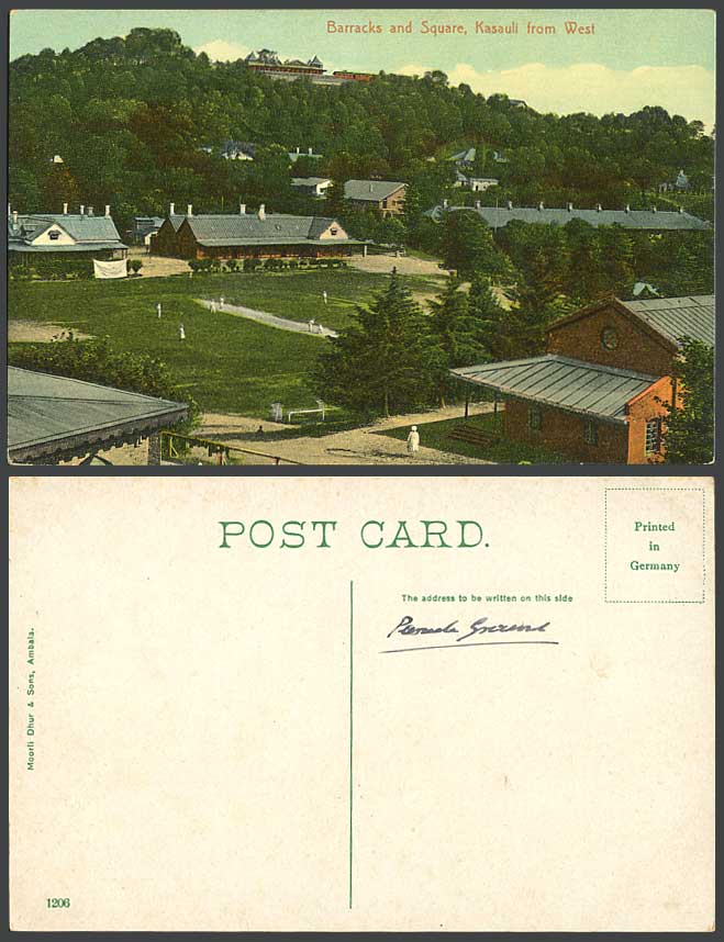 India Old Colour Postcard Military Barracks and Square KASAULI from West Cricket