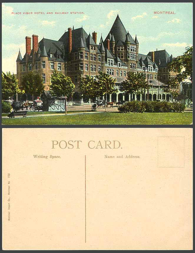 Canada Montreal Old Postcard Place Viger Hotel Train Railway Station Street View
