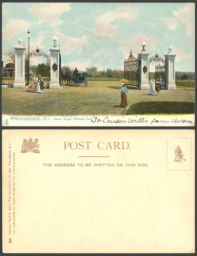 USA Providence R.I. Rhode Island Gates Roger Williams Park Cart Old UB Postcard