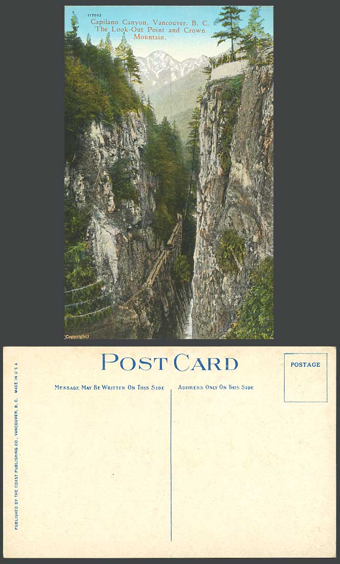 Canada Old Postcard Capilano Canyon Vancouver B.C. Look-Out Point Crown Mountain