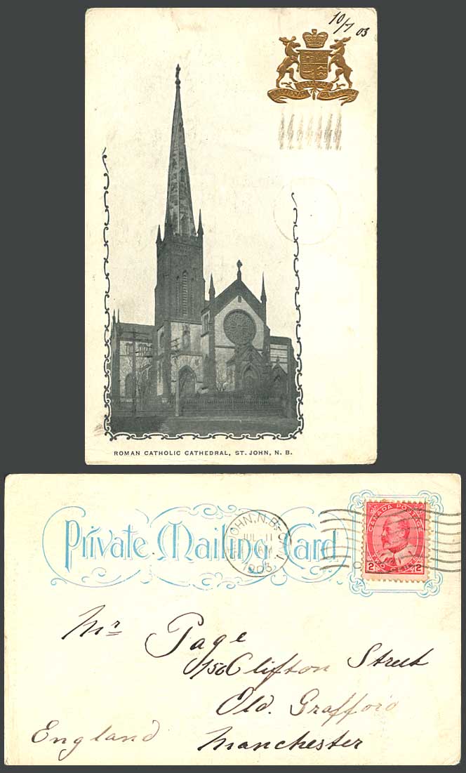 Canada 1903 Old UB Postcard Roman Catholic Cathedral, ST. JOHN N.B. Coat of Arms