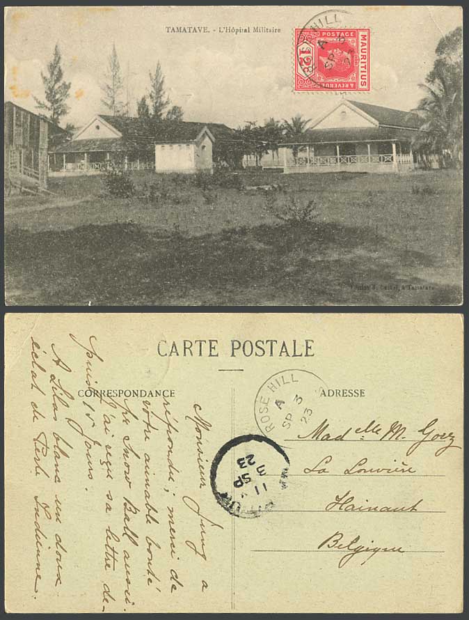 Madagascar TAMATAVE Military Hospital, Mauritius 12c Ross Hill 1923 Old Postcard