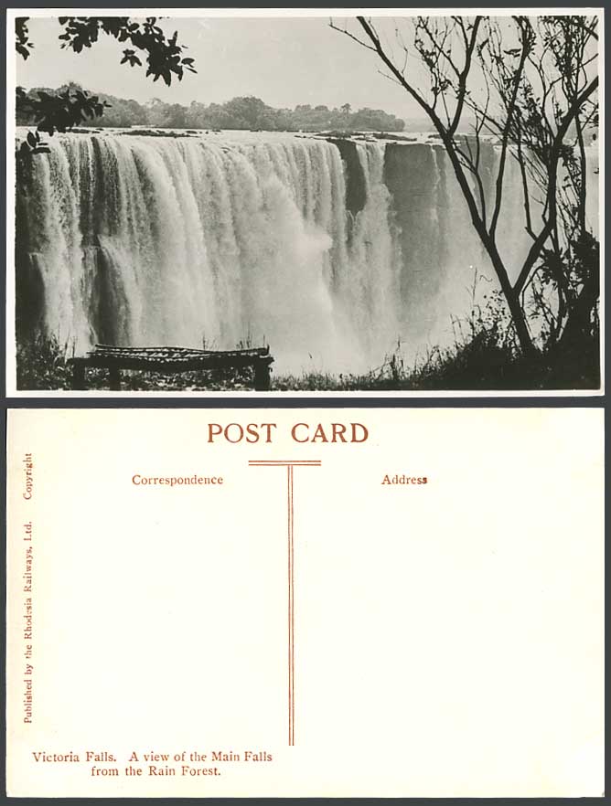 Rhodesia Old Real Photo Postcard Victoria Falls Main FALLS View from Rain Forest
