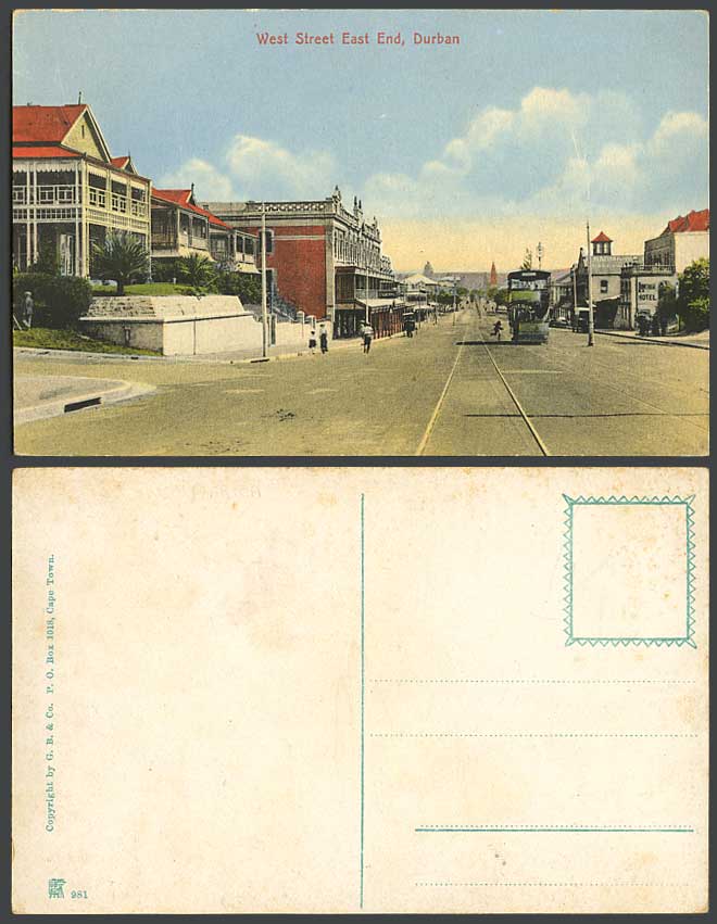 South Africa Old Postcard West Street Scene East End, Durban, Lowther Hotel TRAM