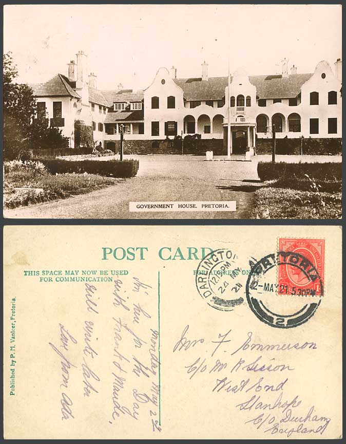 South Africa Pretoria, Government House Building 1d 1921 Old Real Photo Postcard