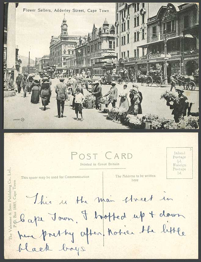 South Africa Old Postcard Flower Sellers Adderley Street Cape Town TRAM Tramway