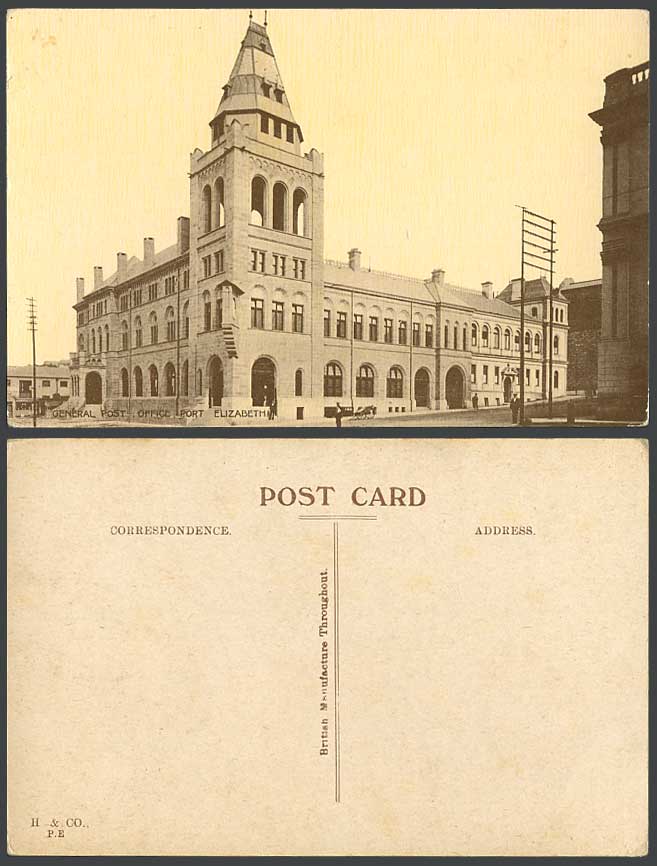 South Africa General Post Office Port Elizabeth Street Scene G.P.O. Old Postcard