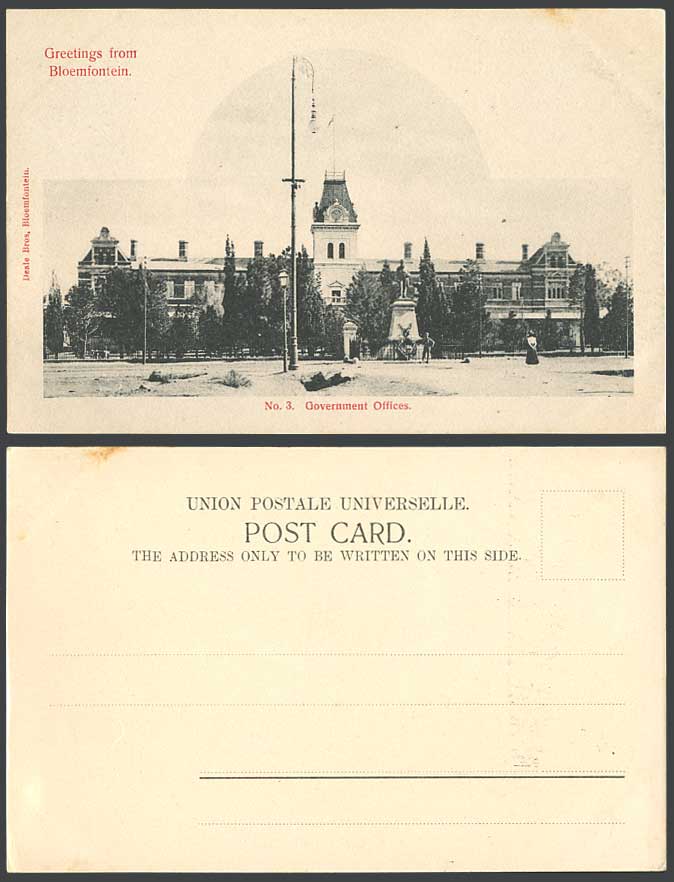 South Africa, Greetings from Bloemfontein, Government Offices Clock Old Postcard