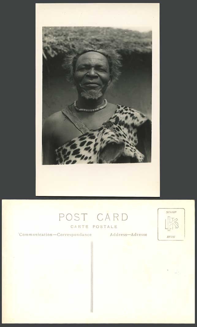 South Africa ZULU, A Native Man wearing Leopard Skin Vintage Real Photo Postcard