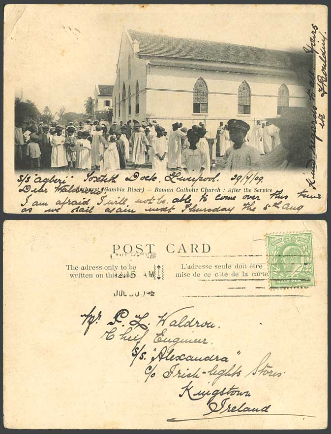 Gambia River Bathurst 1909 Old Postcard Roman Catholic Church, After the Service