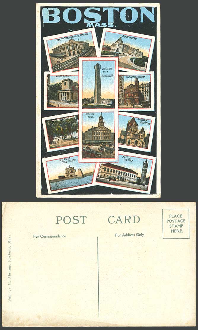 USA Boston Mass South Terminal Station State House Faneuil Hall etc Old Postcard