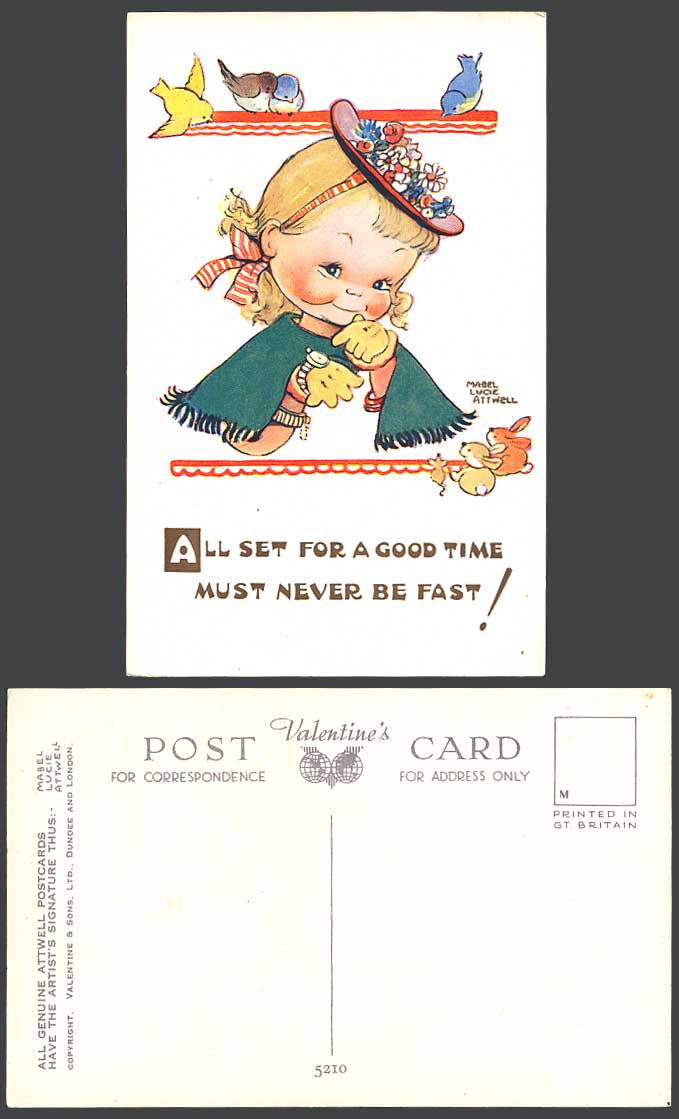 MABEL LUCIE ATTWELL Old Postcard All Set For a Good Time Must Never be Fast 5210