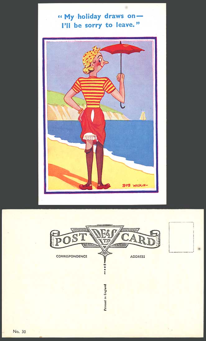 My Holiday Draws On I'll Be Sorry to Leave, Beach, Bob Wilkin Comic Old Postcard