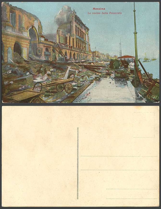 Italy MESSINA Old Postcard 1908 Earthquake Street Ruin Le Rovine della Palazzata