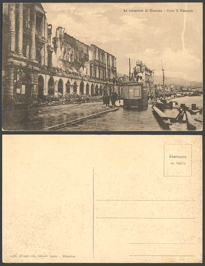 Italy Old Postcard 1908 MESSINA Earthquake Ruins, Corso Vittorio Emanuele Street