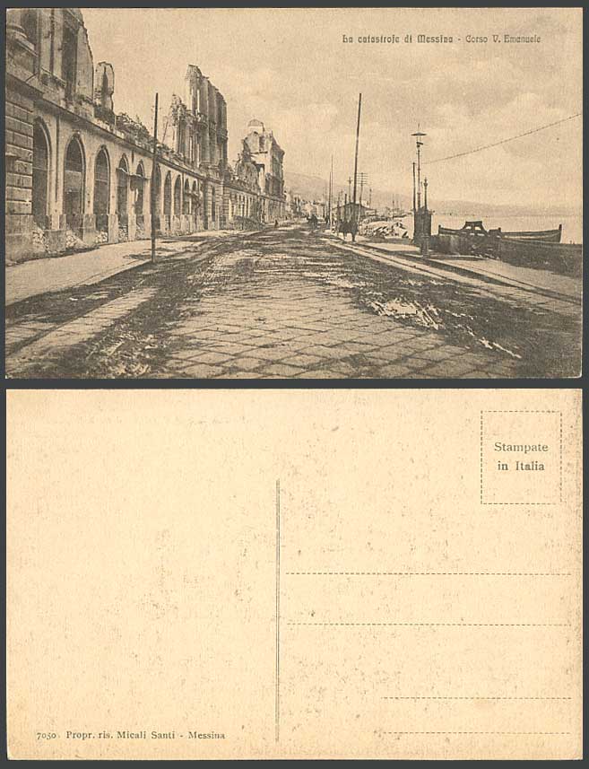 Italy Old Postcard 1908 MESSINA Earthquake Ruins, Corso V. Emanuele Street Scene