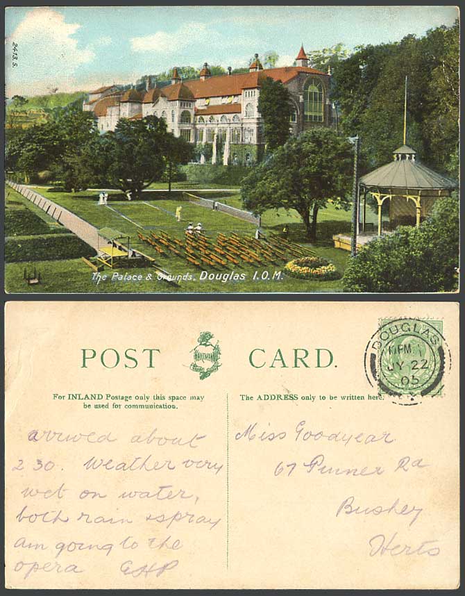 Isle of Man 1905 Old Postcard Palace Grounds Douglas Bandstand Band Stand Garden