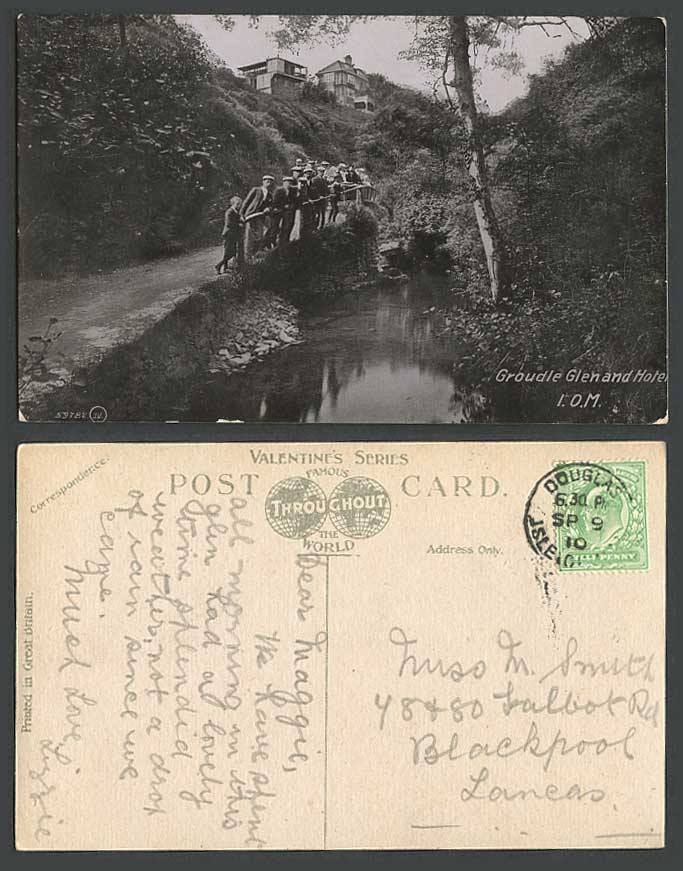 Isle of Man Old Postcard GROUDLE GLEN and HOTEL Group of Men Little Boy by River